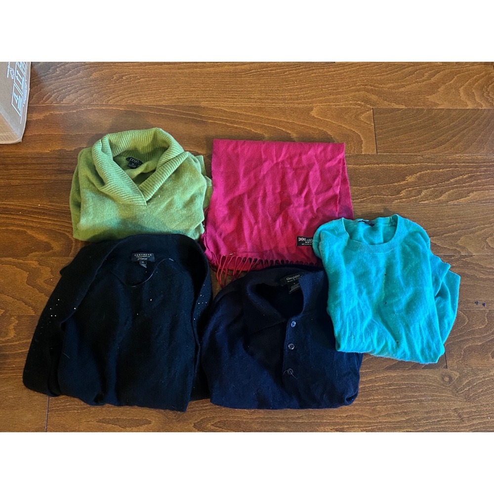 100% Cashmere DIY Crafters Flawed Lot 5pc Charter Scarf Sweaters Lot